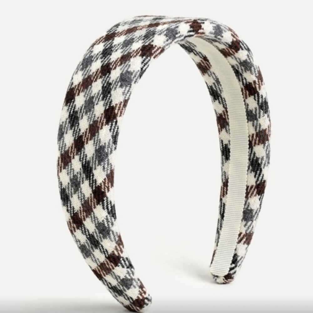 J. Crew Wide Wool Headband in Check Plaid